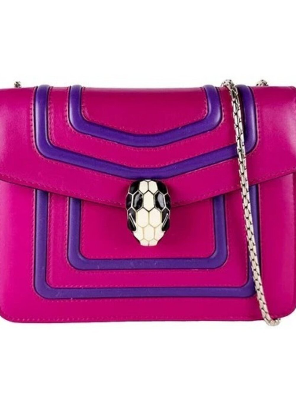 Auth BVLGARI Serpenti Forever Shoulder Bag Magenta/Purple/Gold Leather - z10747